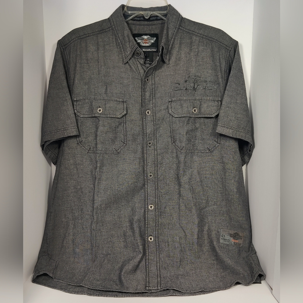 Harley-Davidson Smoke Gray Short Sleeve Button-Up Shirt, New SZ Large